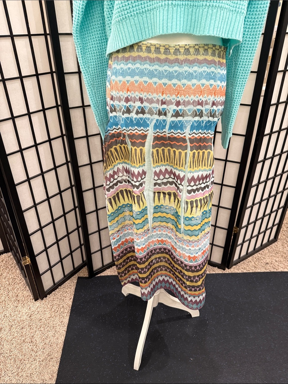 Lapis Multicolor Chevron Midi Skirt - Blue, Yellow, Pink, Brown